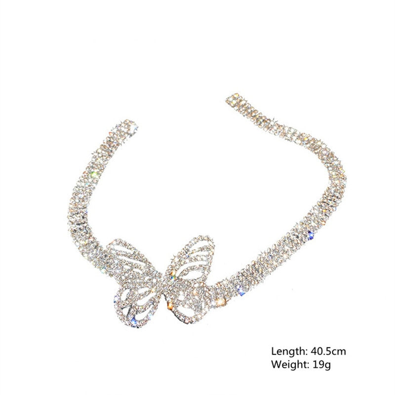 Beautiful Butterfly Crystal Choker Necklaces for Women Shine Rhinestone Necklaces