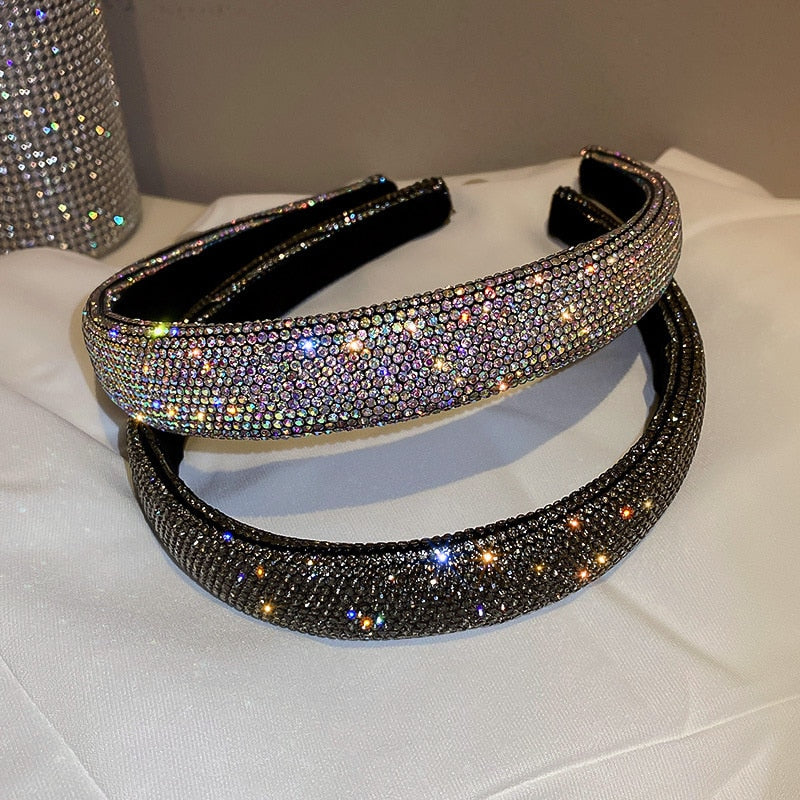 Shiny Rhinestone Headbands Silver Color Hairbands Headwear for Women