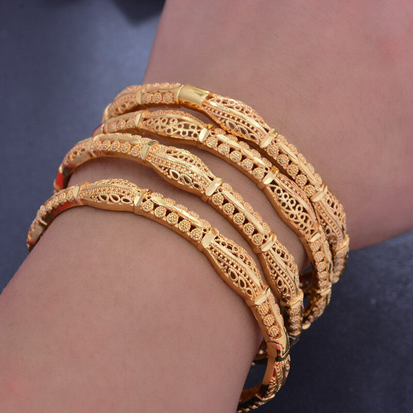 4Pcs/lot Can Open Dubai Arab Kuwait Gold Color Bangles  For women