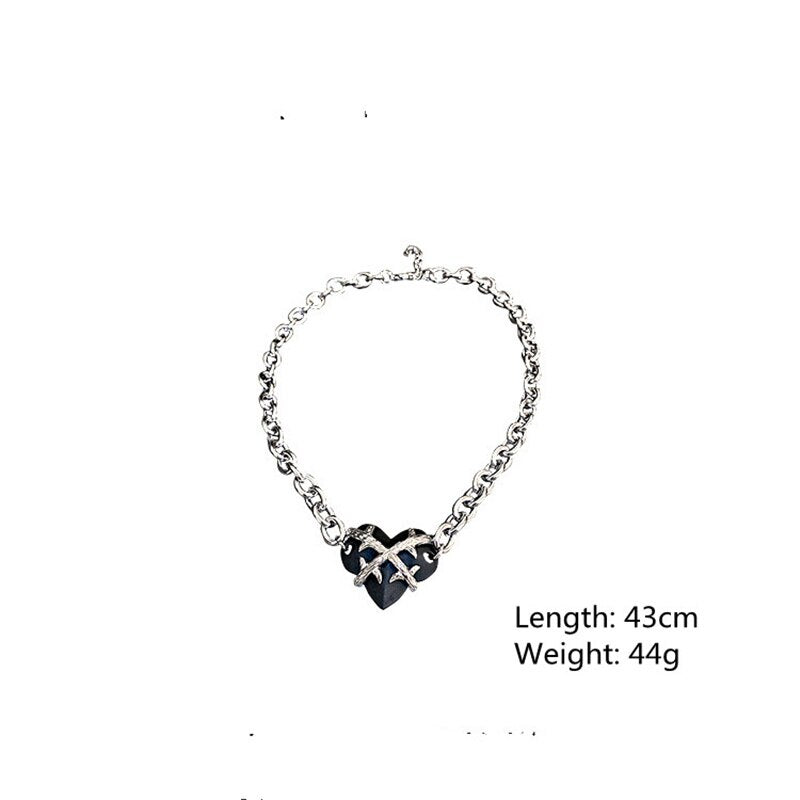 Black Heart Choker Necklaces for Women Silver Color Chain Necklaces