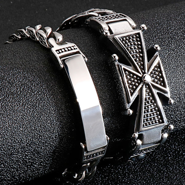 Vintage Stainless Steel Cross Bracelet Men With Lobster Clasp Mens Chain ID Bracelets