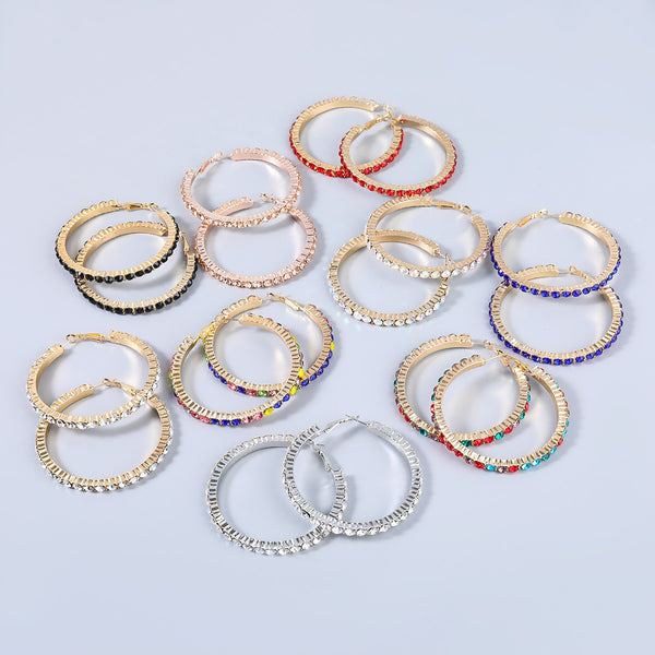 Pauli Manfi Fashion Metal Rhinestone Circle Earrings Girl Popular Exaggerated Hoop Earrings