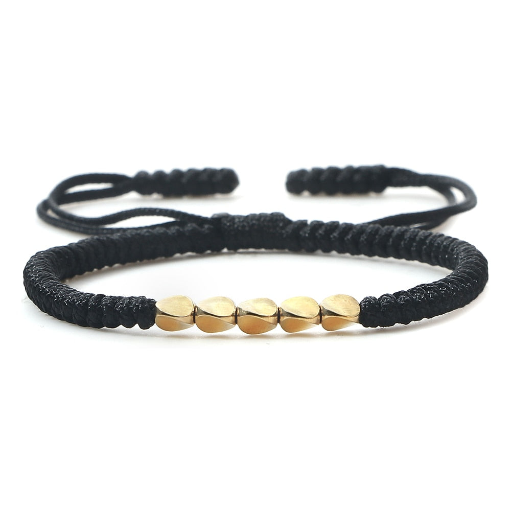 2pcs/set Handmade Woven Thread Rope Irregular Copper Beads Bracelets Women Men