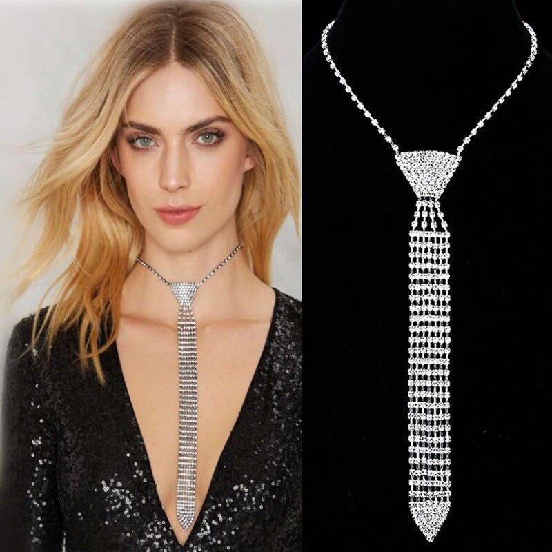 fashionable and luxurious necktie Necklace flash Rhinestone Long Necklace