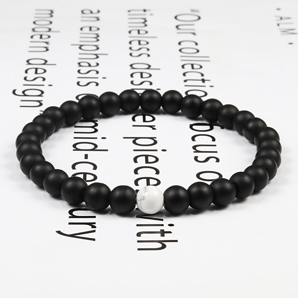 Black White Natural Stone Yoga Beaded Bracelets Men Women