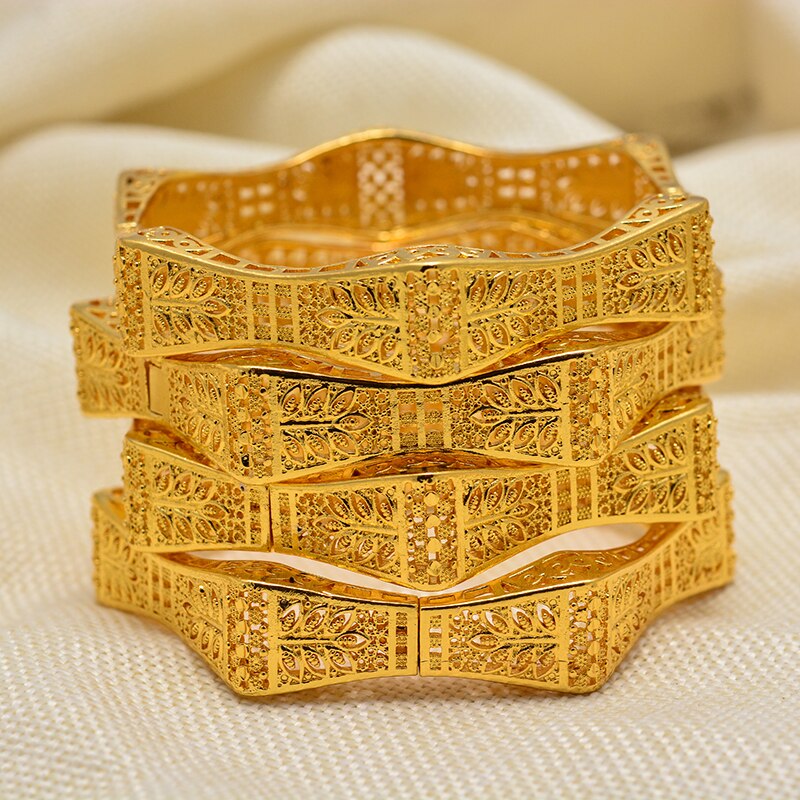 Dubai Arabic Kuwait Bamboo festival Gold Color Bangles Bracelets For women