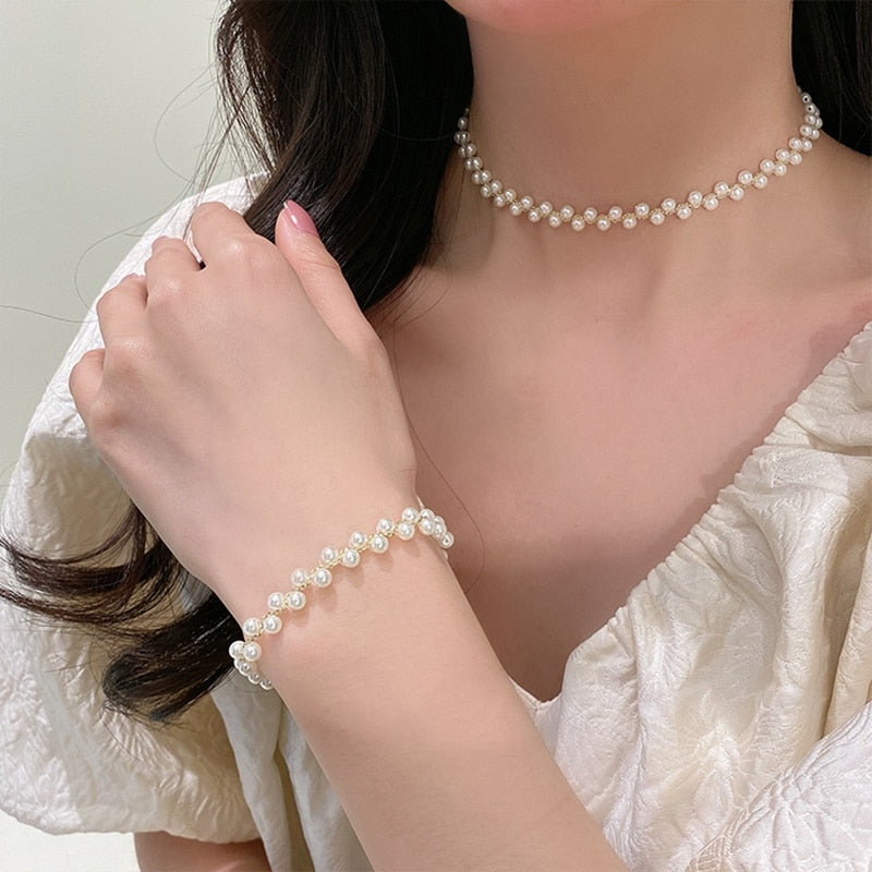 Korean Elegant Pearl Beads Choker Necklace For Women