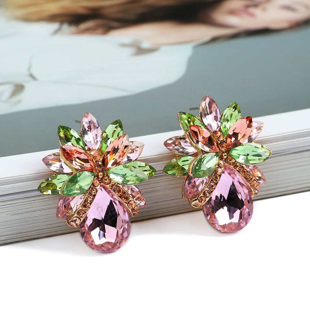 Korean Fashion Colorful Clear Crystal Stud Earrings