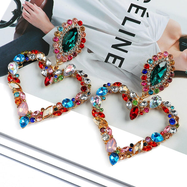 Heart Metal Full Crystal Earrings For Women