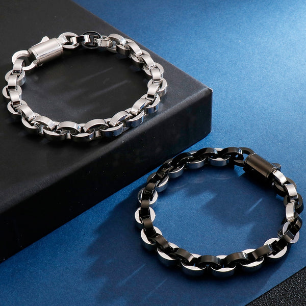 22.5CM Long 9MM Thick O Chain Bracelet Men Black Plated Stainless Steel Man Bracelet