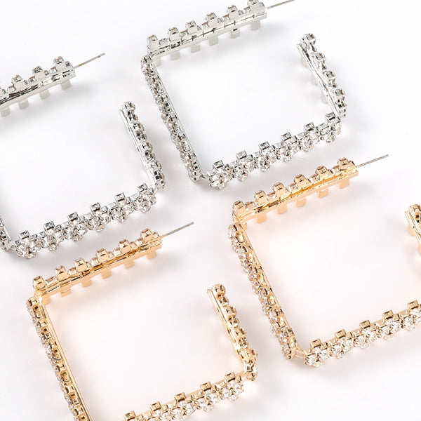 Fashion Creative Geometric Metal Rhinestone Square Earrings