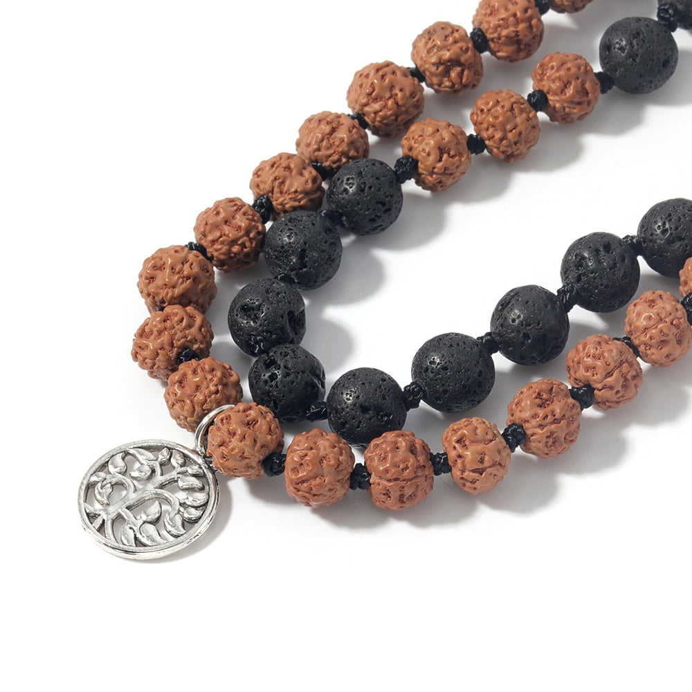 Rudraksha Black Lava Beaded Knotted 108 Mala Necklace