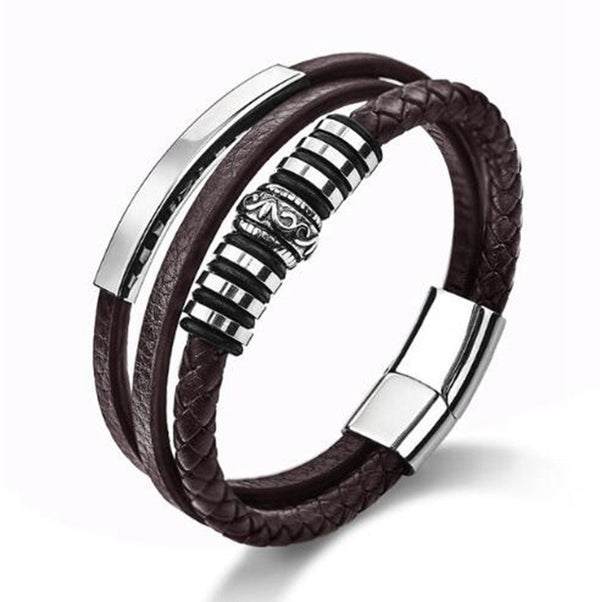 Multilayer Woven Leather Wrap Bracelet Men Cross Bracelet