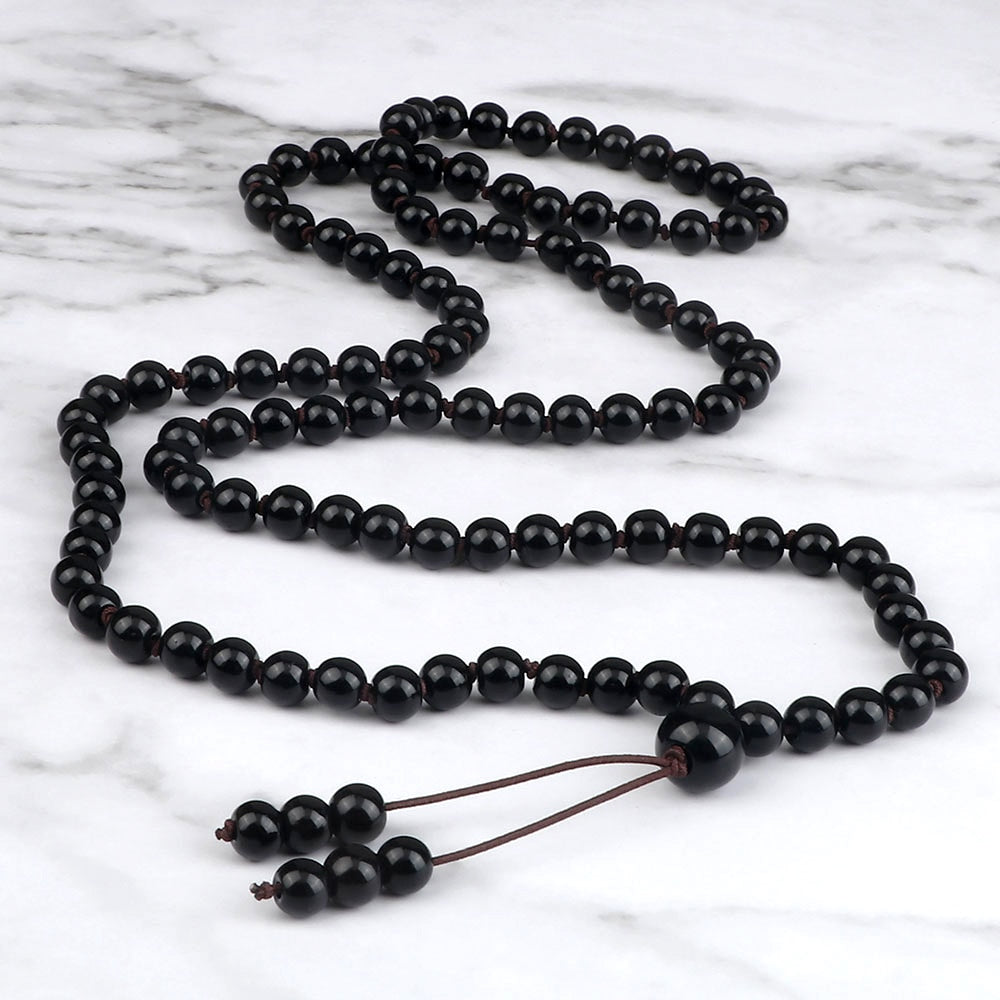 108 Mala Men Black stone Beads Healing Energy Bracelet Necklace