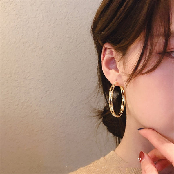 Golden Round Crystal Hoop Earrings for Women