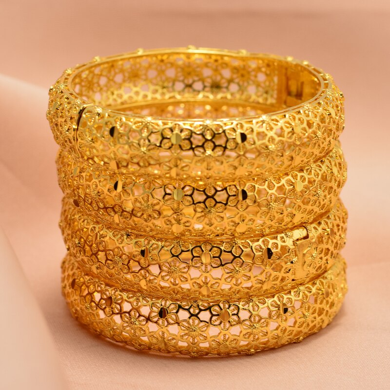 Dubai Arab Gold Color Wedding Bangles for Women Bride Can OPen Bracelets