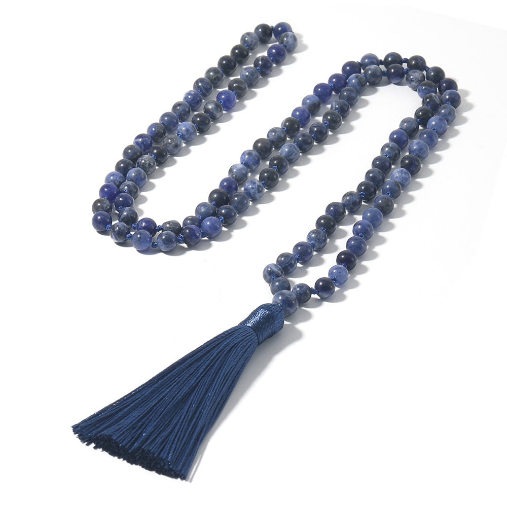 6mm Natural Blue Sodalite Stone Lapis Lazuli Beaded Knotted Necklace