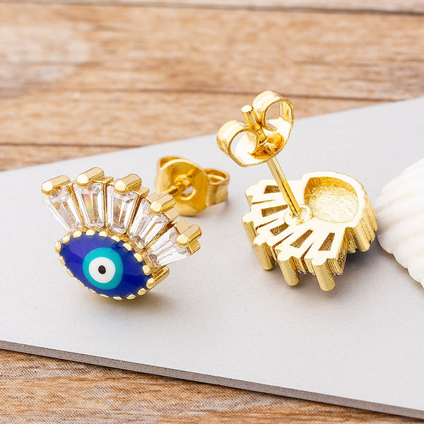 Fashion Lucky Turkish Blue Evil Eye Fatima Handmade Stud Earrings