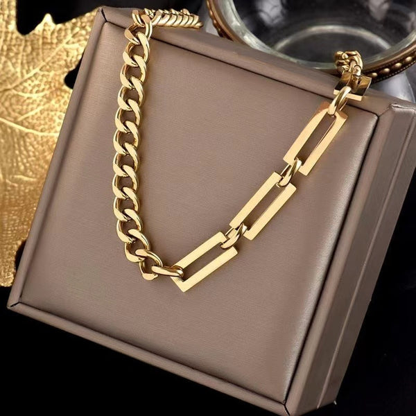 New Trendy Gold Color Cuba Chain Charm Necklace Women Men