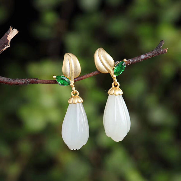 Natural Hetian White Magnolia Earrings