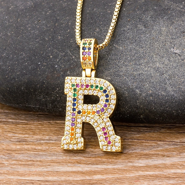 New Fashion 26 Alphabet Pendant Necklaces Multicolor Copper Zircon Initial Letter Necklaces