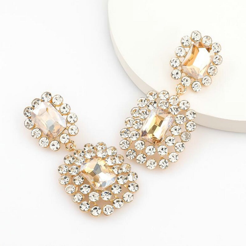 Colorful Rhinestone Pendant Earrings For Women Statement Jewelry Earrings