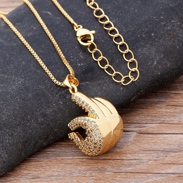 Hot Sale New Trendy Copper Zircon Crystal  Gesture Pendant Necklace For Women