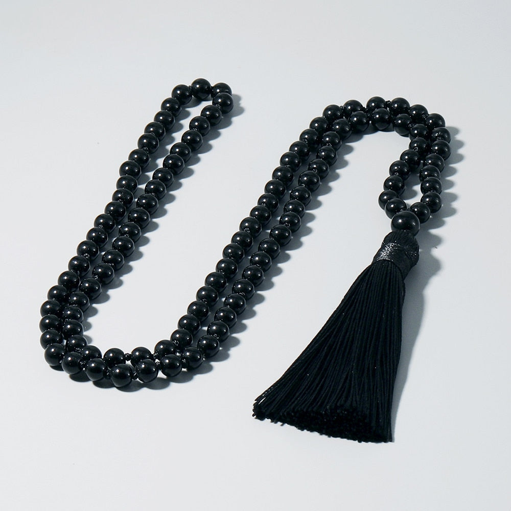 8mm Black Onyx Mala Necklace Meditation Yoga Blessing Jewelry