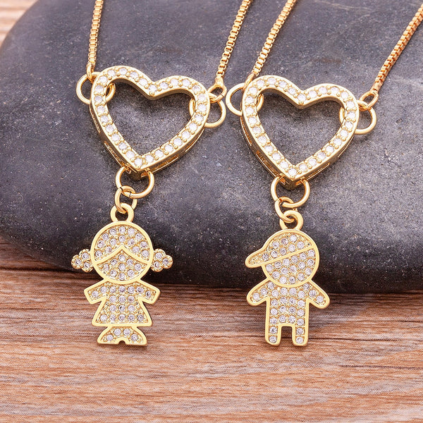 Luxury Heart Boy Girl Pendant 11 Styles Gold Plated Zircon Necklace