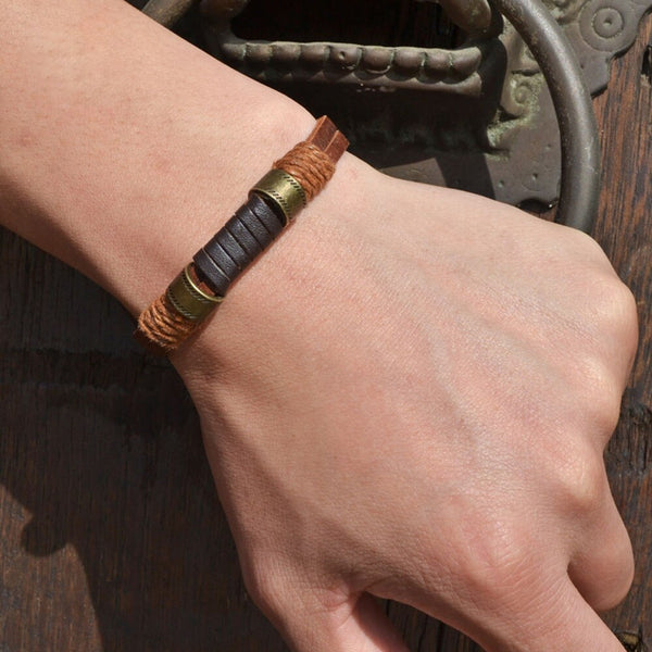 Fashion Design Bangle Brown Punk Handmade Weaving Leather Bracelets