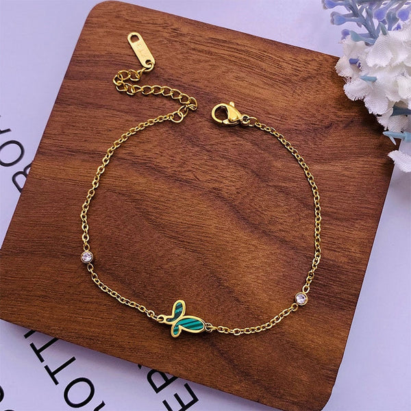 fashionable high-end jewelry simple green butterfly shaped charm chain bracelet for women