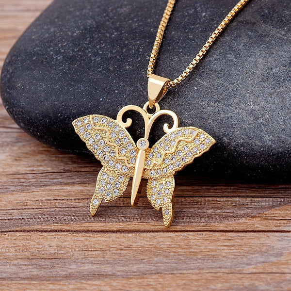 Personalized Design 12 Styles Lucky Butterfly Necklace Copper Zircon Insect Pendant