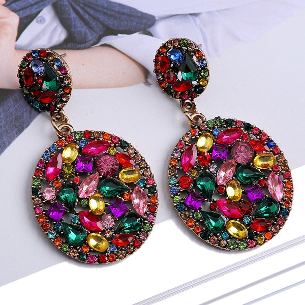 Ethnic Style Colorful Rhinestone Antique Jewelry Pendant Earring Design Ear Accessories For Women