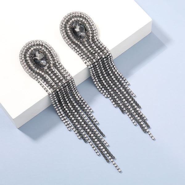 Fashionable Rhinestone Glass Long Tassel Earrings Women