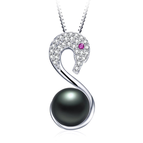 Genuine Natural Freshwater Pearl 925 Sterling Silver Swan Zircon Pendant