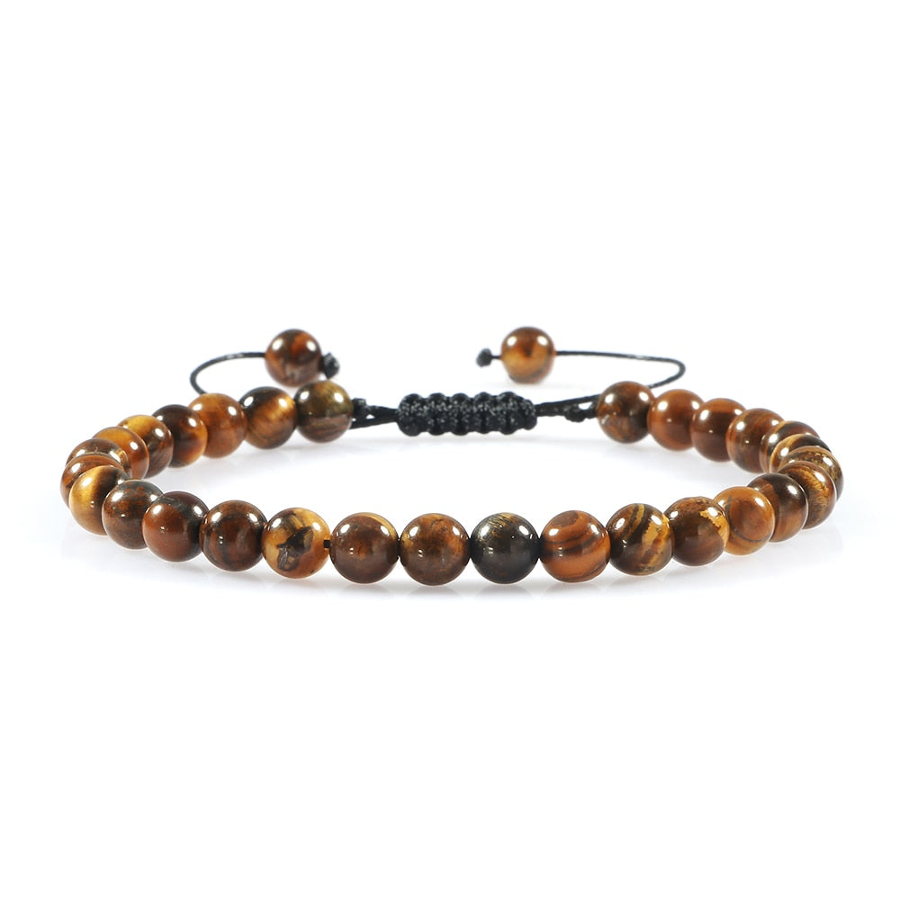 Irregular Copper Beads Braided Bracelet Natural 6mm Tiger Volcanic Lava Bangle For Women Men