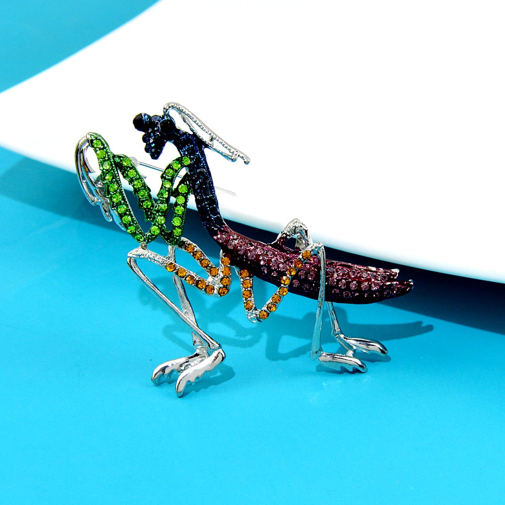 Rhinestone Colorful Praying Mantis Brooch