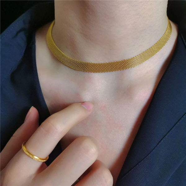 Fashion  Hip-hop Gold Color 8MM Width Snake Bone Chain Geometric Necklaces