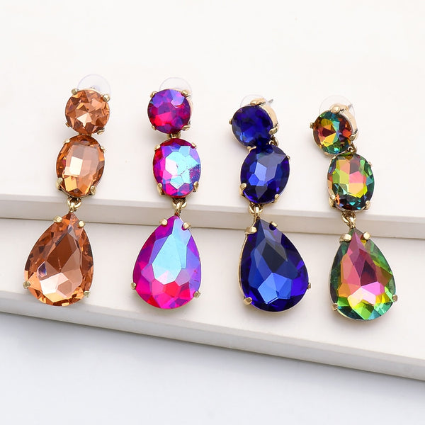 New Colorful Long Waterdrop Crystal Drop Dangle Earrings