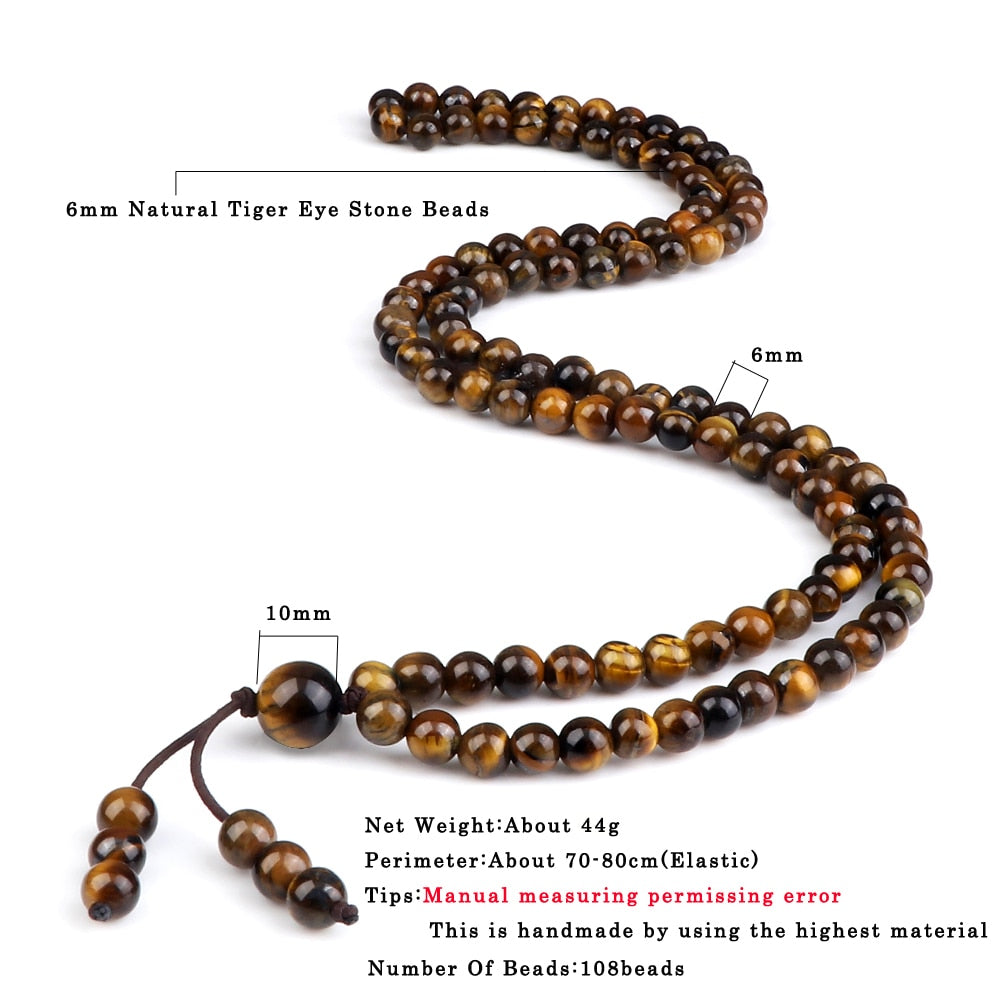 Men Beaded Necklace 6mm Natural Tiger Stone Onyx Stretch Necklace