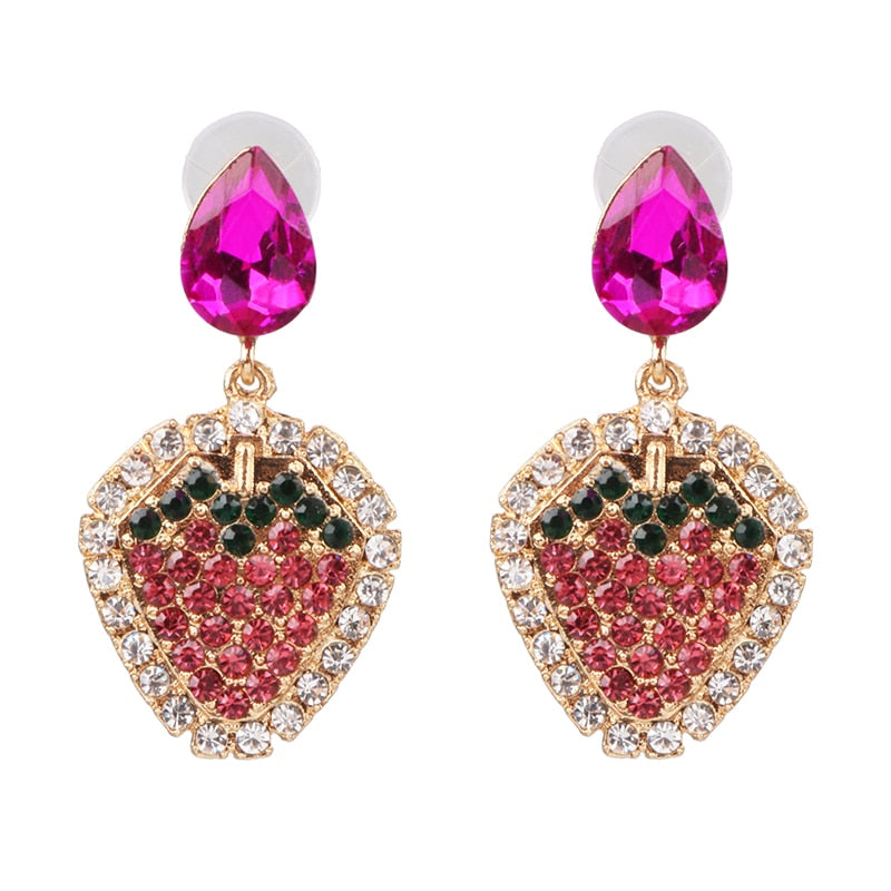 Fashion Fruit Crystal Earrings For Women Vintage Alloy Rhinestone Drop Earrings