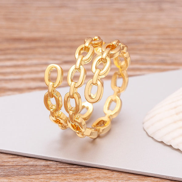 Original Design Gold Color Open Three Layers Metal Buckle Connection Adjustable Finger Ring