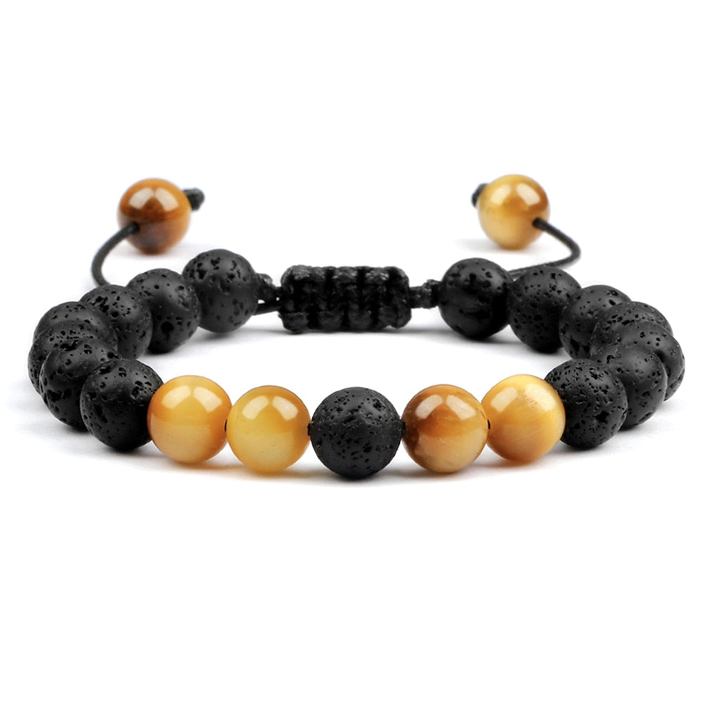 Multicolor Tiger Eye Stone Beads Bracelets Natural Lava Rock Men Women