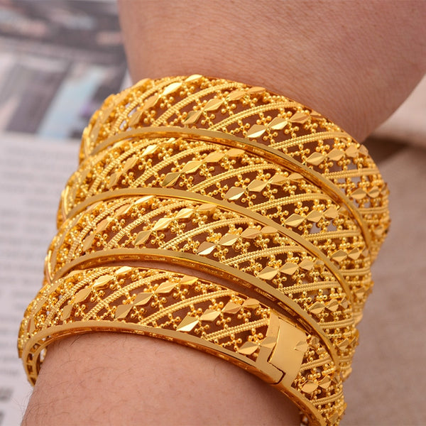 4Pcs 24K Dubai Bangles Ethiopian Ethnic Gold Color Bracelet Bangles For Women