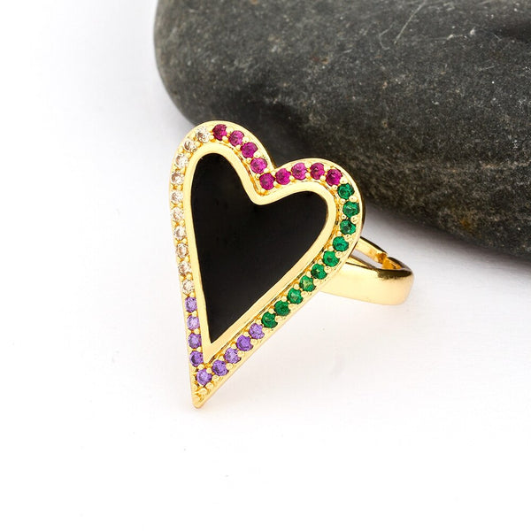 New Design Copper Cubic Zircon  Adjustable 3 Colors Heart Rings for Women