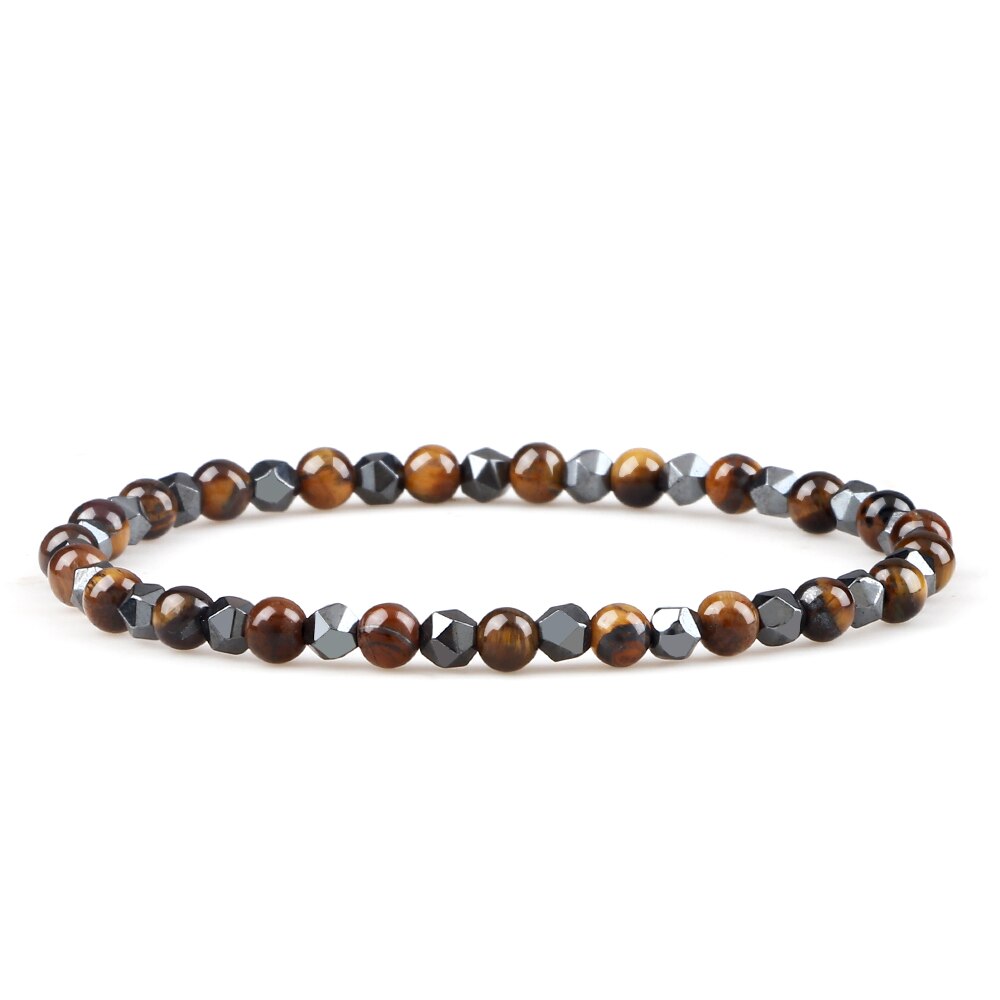 4mm Irregular Hematite Men Beaded Bracelets Natural Tiger Eye Lava Stone Beads Bracelets