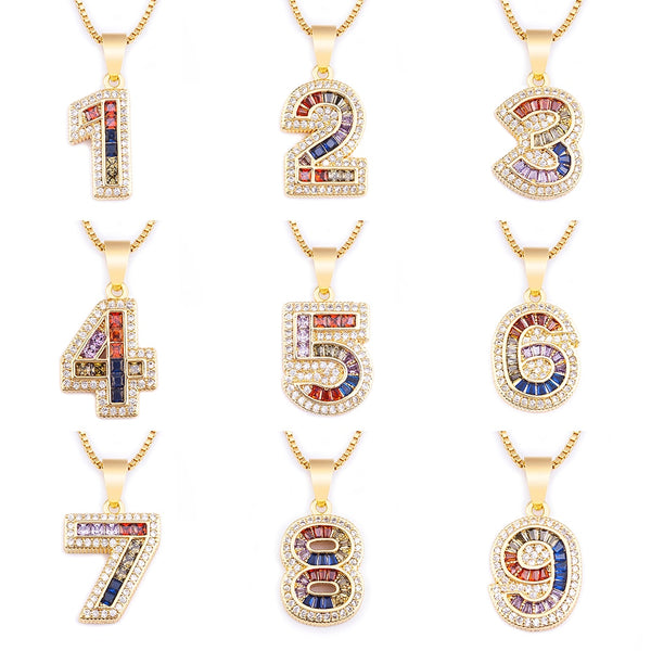 Hot Sale Colorful New Arabic 0-9 Rhinestone Numbers Necklace