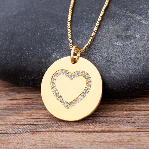 Luxury Gold Color Jewelry Cubic Zirconia Heart Pendant Choker Necklace For Women