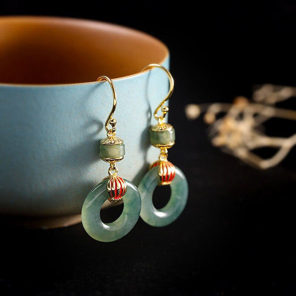 Natural ice jade ring earrings