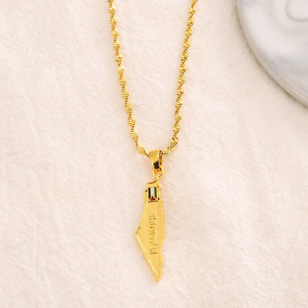 24k  gold silver color Palestine map National Flag pendant  necklace for women